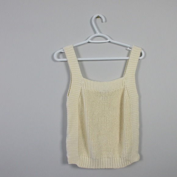 Massimo Dutti Knitted Tank Top Women M Ivory Crochet Knit Cropped Cotton 310 - Picture 2 of 10